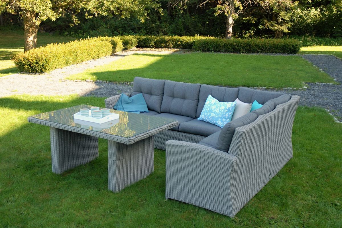 Granada hjørnesofa sett m/puter+spisebord - askegrå/skifergrå