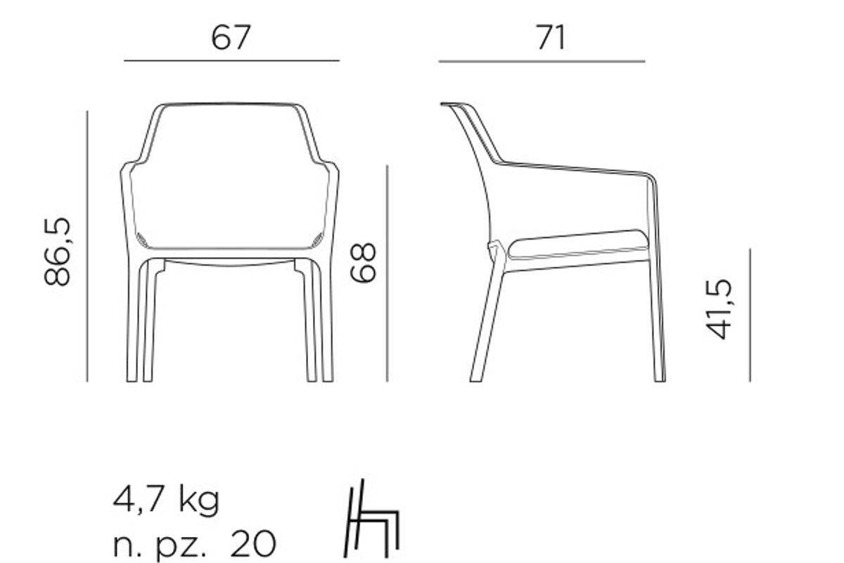 Nardi Net sett 2+1+1 m/puter+bord - gråbeige/denimblå