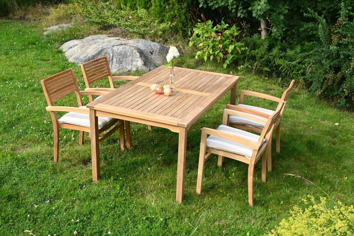 Figaro sett 4 stabelbare stoler+bord 150x90 cm - teak