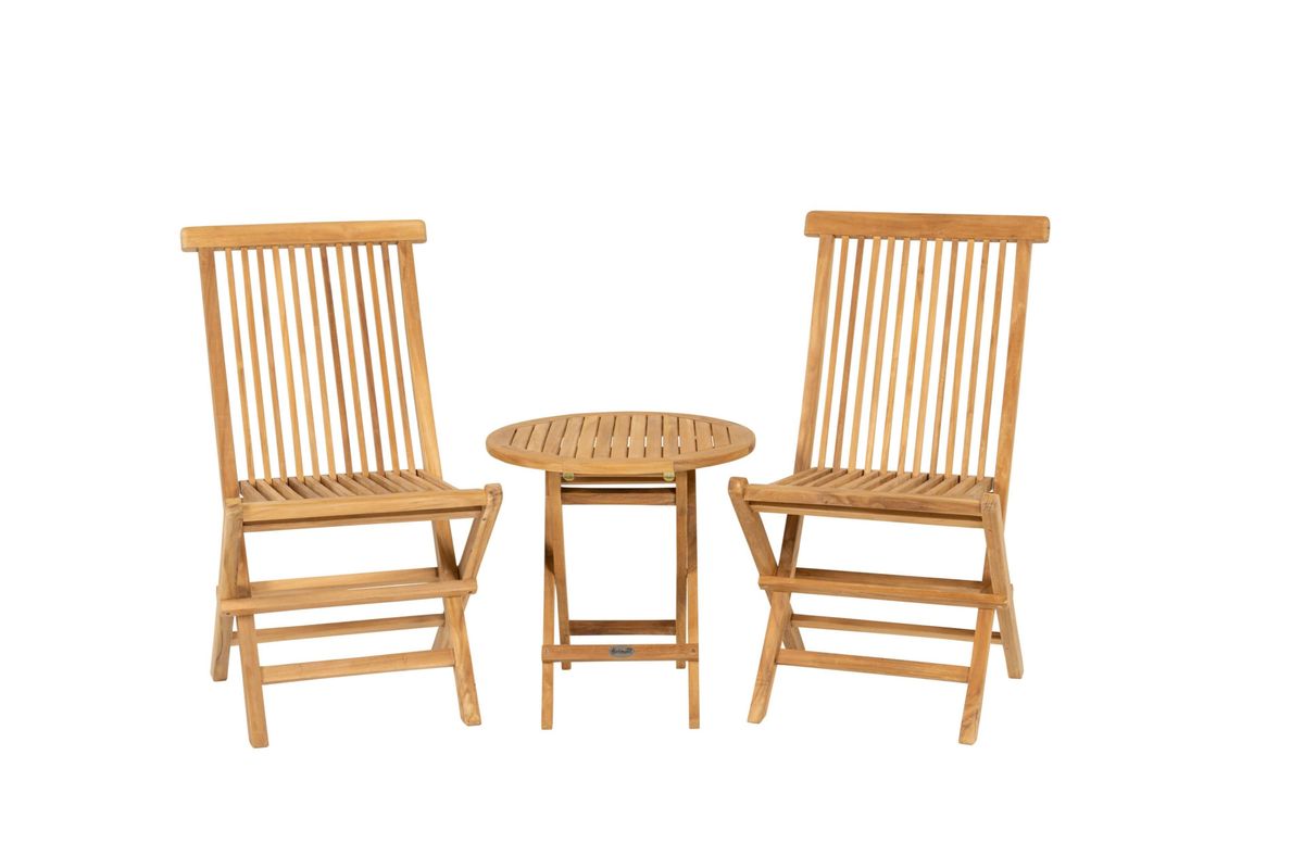 Skagen sett 2 klappstoler+bord Ø50 cm - teak