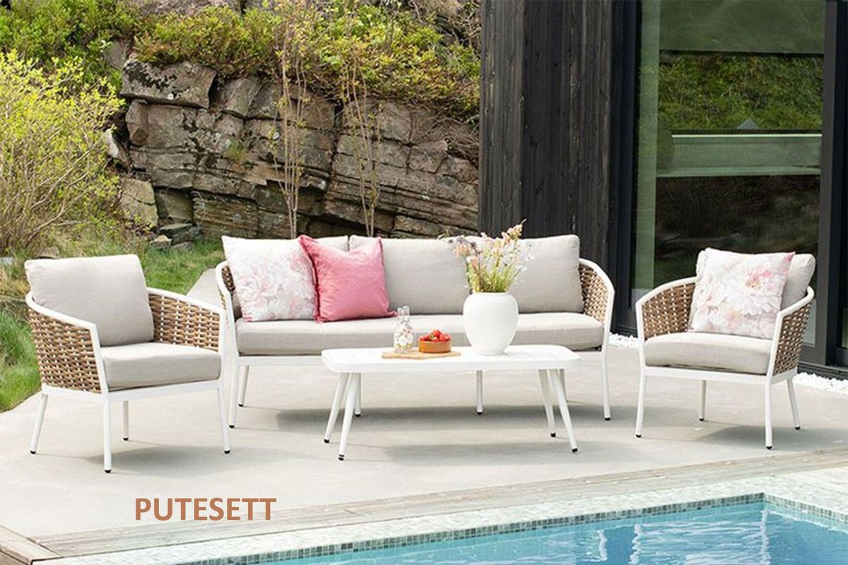 Virginia putesett 3+1+1 - design Lys kalkbeige, 8 puter 