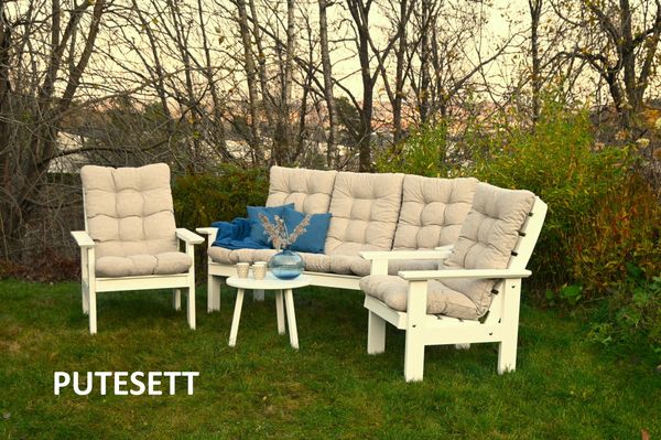 Hovedbilde Flock Høy putesett til tremøbler 3+1+1 - design Linbeige, 5 puter 