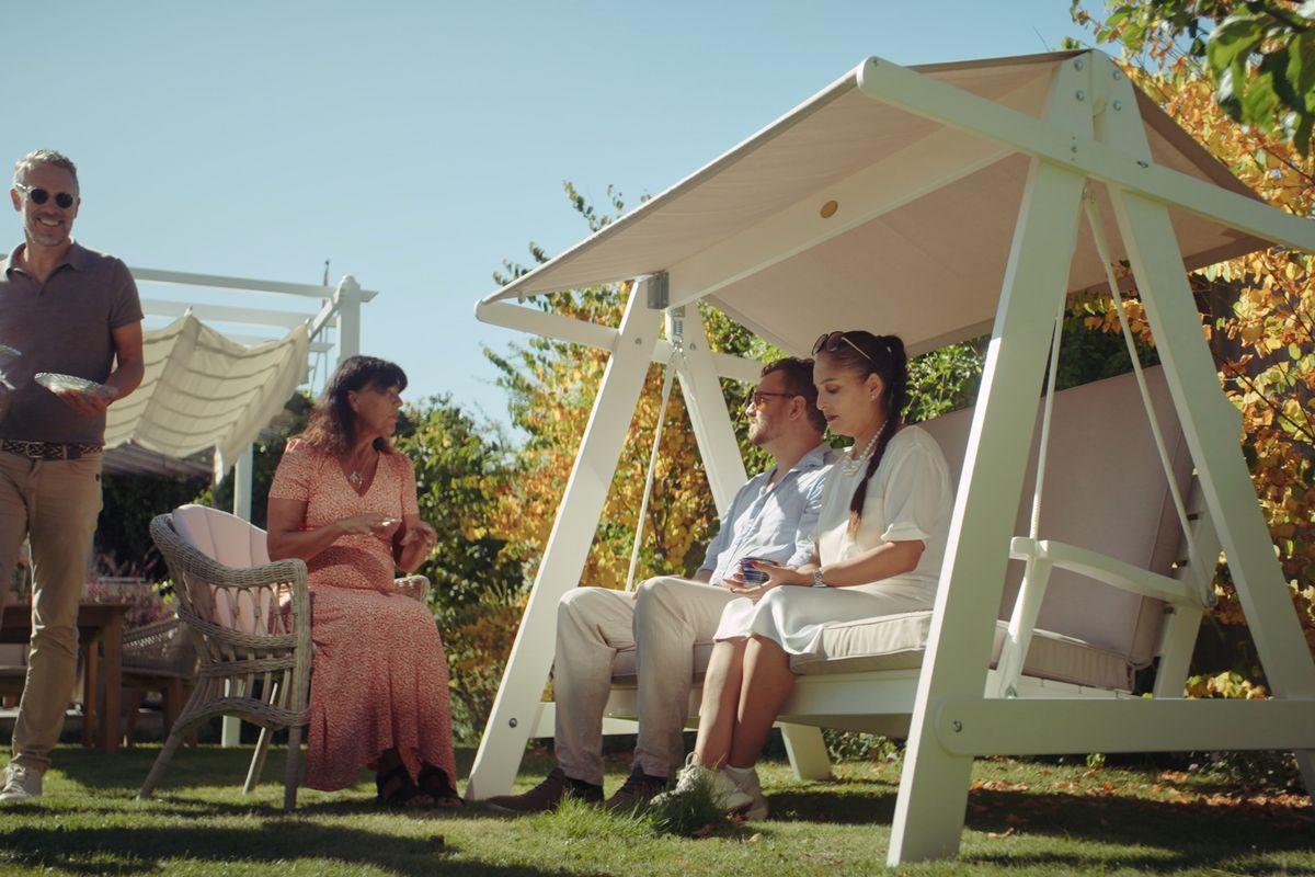 Aspøy komplett hammock m/ tak og puter - hvit/panamabeige