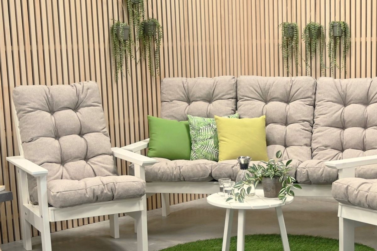 Flock Høy putesett 3+1+1 - design Linbeige, 5 puter 